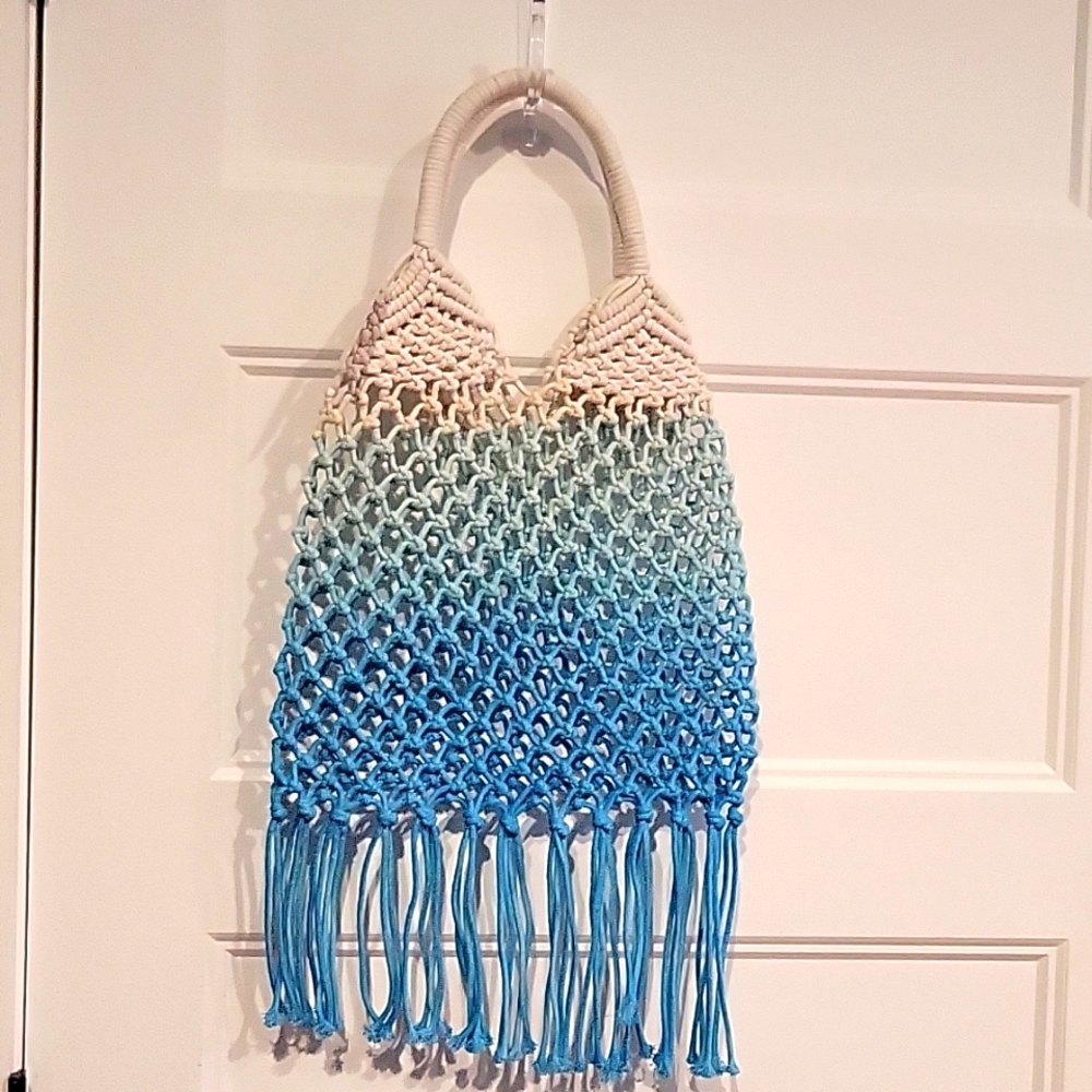 Woven Boho Beach tote ombre dyed beach vacation fringe Travel Summer NWT Vacay